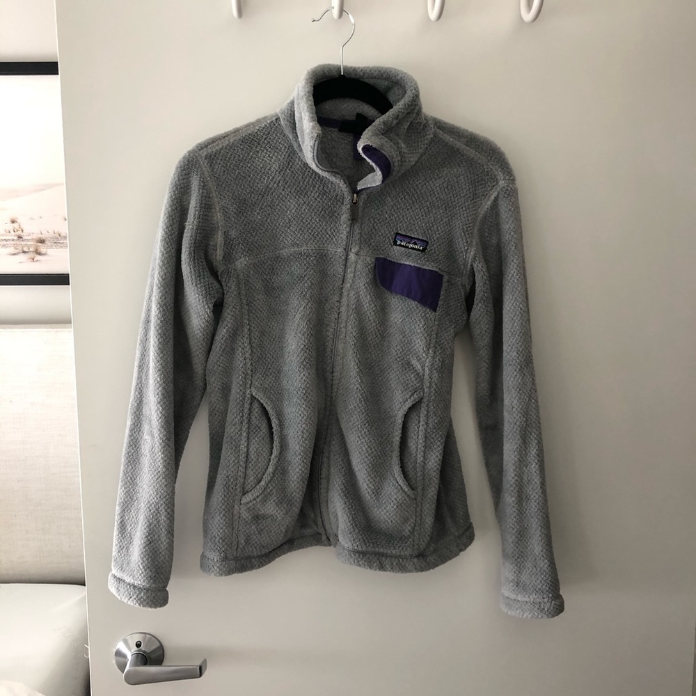 Patagonia fleece gray and purple zip up